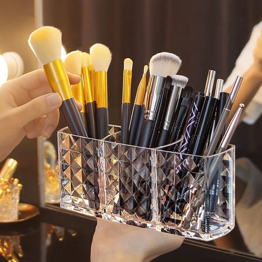 Triple Grid Makeup Brush Holder Desk Cosmetic Organiser